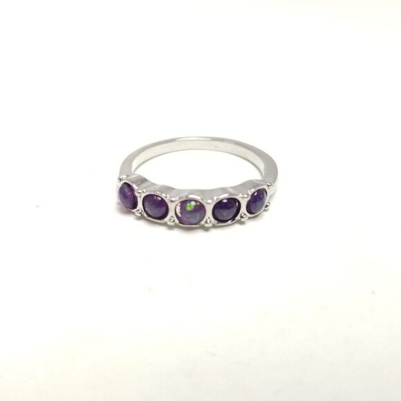 Vintage Purple Cabochon Rhinestone Band Ring, Silver Tone Setting, Stacking - Picture 2 of 7